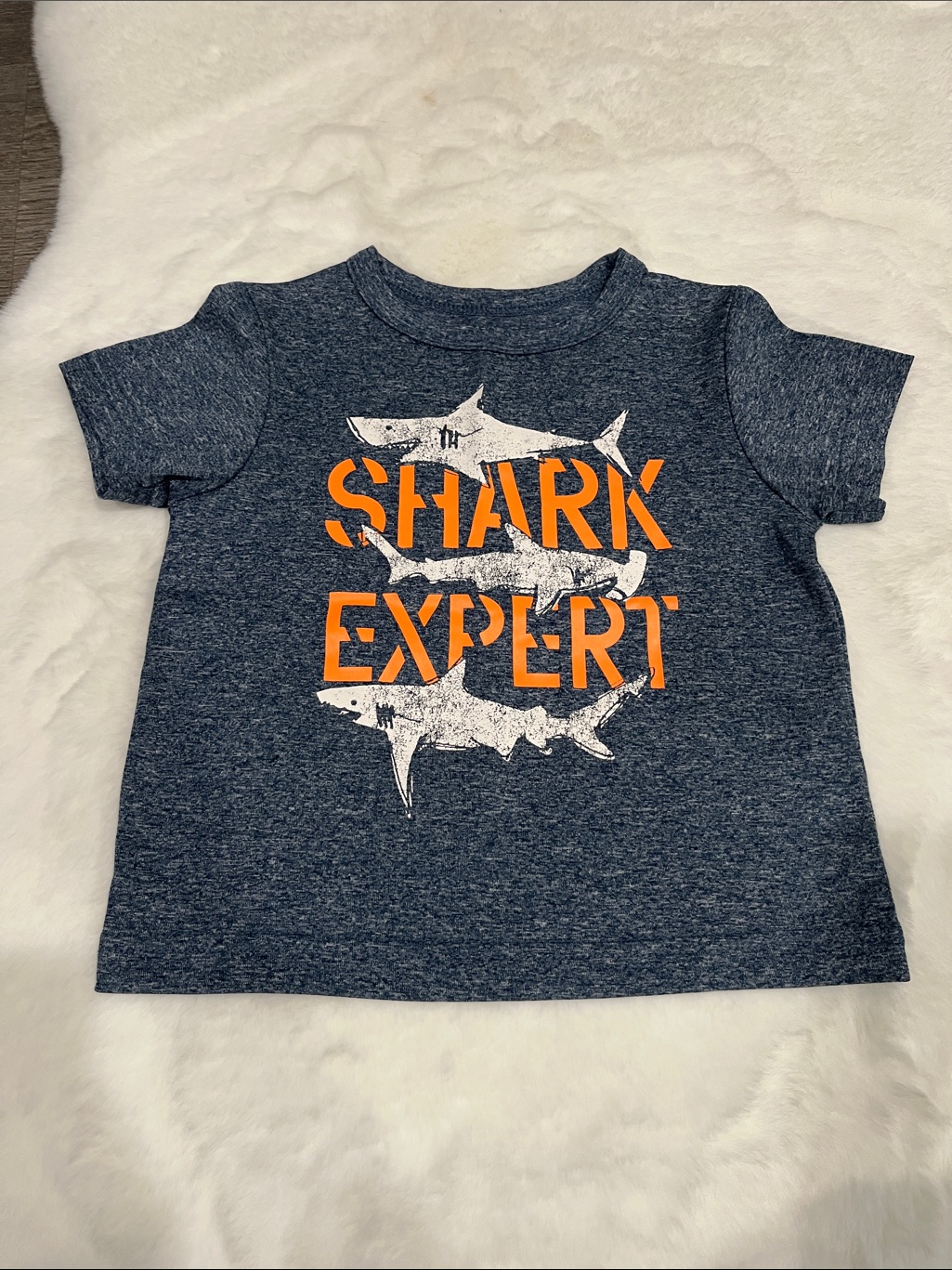 Place Heather Navy Tee With Orange 'Shark Expert' Print